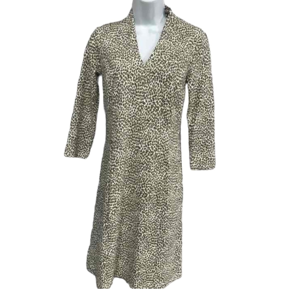 J. McLaughlin Ivana Dress Micro Animal Leopard  Sheath 3/4 Sleeve NWT $228 XS
